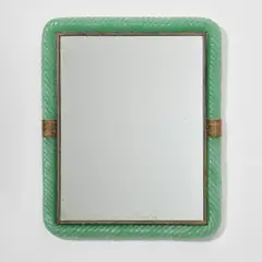 Venini, Mirror, model no. 66, circa 1939, Coloured a treccia glass, mirrored glass, brass