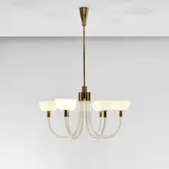 Carlo Scarpa, Chandelier, model no. 5323 A6, circa 1941, Lattimo aurato glass, glass, brass