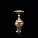 Lucie Rie, Vase with flaring lip, 1980-1981, Porcelain, bright golden glaze, terracotta bands crossed with linear sgraffito and blue inlay design