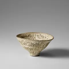 Lucie Rie, Oval bowl, circa 1980, Stoneware, heavy volcanic white and yellow flowing glazes
