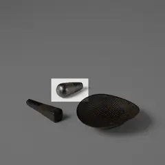 Umbrella handle by Lucie Rie, 1940s, Stoneware, manganese glaze with sgraffito design, sold Nov 2023