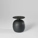 Hans Coper, Bulbous pot with disc top, circa 1965, Stoneware, black glaze over a body with incised spirals