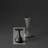 Hans Coper, Small bottle with disc top, circa 1965, Stoneware, black glaze over a textured and incised body