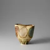 Vase by Lucie Rie, circa 1957, Porcelain with inlaid leaf design, sold Nov 2023