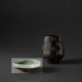 Lucie Rie, Bowl, circa 1962, Stoneware, light green and manganese glaze, unglazed ring and spiralling sgraffito underside