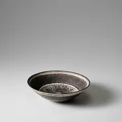 Lucie Rie, Large 'knitted' bowl, circa 1975, Stoneware, white and inlaid manganese glazes