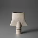 Hans Coper, Large late 'Spade' form, circa 1973, Stoneware, layered porcelain slips and engobes over a textured and incised body, the interior with a manganese glaze