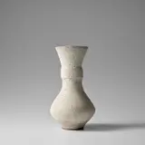 Large vase with collar by Lucie Rie, circa 1984, Stoneware, white pitted and flowing glaze, sold Nov 2023