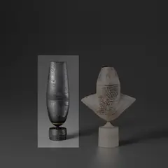 Rare black 'Cycladic' form by Hans Coper, circa 1965, Stoneware, black glaze over a textured and incised body, sold Nov 2023