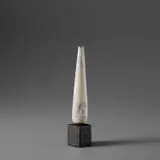 Hans Coper, White 'Cycladic' pot on block base, circa 1977, Stoneware, layered white porcelain slips and engobes over a textured and incised body, the interior with manganese glaze, the base with black glaze