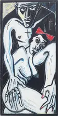 BILLY + TRACI by Billy Childish, 1983, oil on board, sold Apr 2023