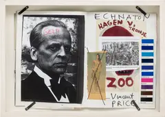 Jonathan Meese, Stierhoden und Absinth, mag heut' jedes Kind, 2000, marker pen, acrylic, oil and printed paper, newspaper and photo collage on 34 page booklet