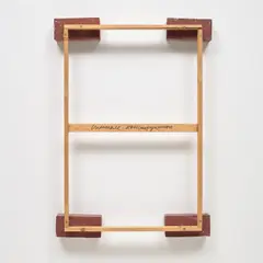 Georg Herold, Spitale Konstruktion, 1988, brick, roof lath, marker pen and screws