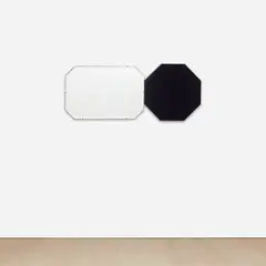 Jim Lambie, White Light, White Heat, 2003, found mirror mounted on panel and black gloss paint, in 2 parts