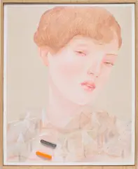Alan Reid, Mercedes-Benz, 2012, pen, acrylic and shell collage on canvas, in artist's frame