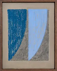 Composition with Mid Blue, Light Blue by Haroun Hayward, 2022, oil, oil pastel and gesso on panel, in artist's frame, offered Jan 2023