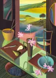 Alfie Caine, Pear and Lilies, 2022, vinyl paint on canvas