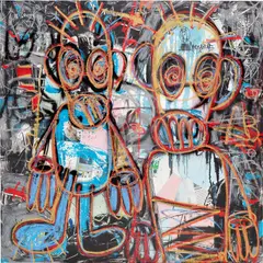 Aboudia, Untitled, 2018, acrylic, printed paper collage and oilstick on canvas