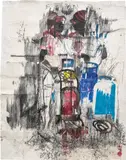 Gareth Nyandoro, LP Gas Station, 2018, ink, oil and oil pastel on paper collage on unstretched canvas
