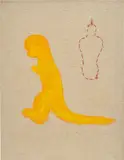 Ghada Amer, Untitled (Mannequin and Dinosaur), 1992, acrylic and embroidery on canvas