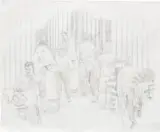 Jim Shaw, Untitled Study for "Woman in the Wilderness" (Fast Food Characters in a Line)