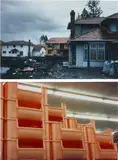 Dan Graham, Two works: (i) 'Baloon-Houses; for Chinese families, Vancouver B.C., Canada ; (ii) Kitchen Trays, Discount-House, Jersey City, N.J., 1988, colour photograph