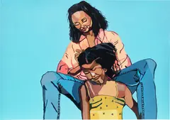 Joy Labinjo, Wash Day, 2021, digital pigment print with gloss silkscreen glaze on paper