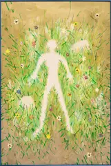 Ross Caliendo, Grass Man, 2018 - 2019, acrylic, oil and coloured pencil on canvas, in artist's frame