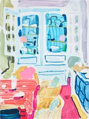 Tim Braden, Blue dresser, Red stripes, 2021, acrylic on canvas