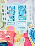 Tim Braden, Blue dresser, Red stripes, 2021, acrylic on canvas