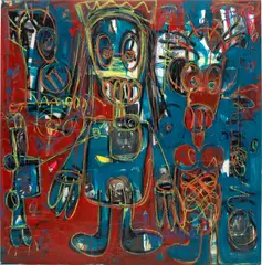 Untitled by Aboudia, 2018, acrylic, paper collage and oilstick on canvas, offered Sep 2023