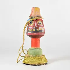 Milo Matthieu, The Fruit Salesman, 2021, rattan, wood and paint on ceramic