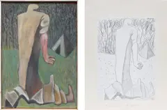 Kurt Hüpfner, Two works: (i) Kleines Biwak ; (ii) Kleines Biwak, 1994, (i) acrylic on linen, in artist's frame (ii) graphite on paper mounted on paper