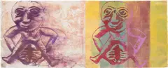 Nancy Spero, Sheela-na-Gig, 1996, handprinting and printed paper collage on paper