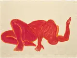 Red figure resting by Tunji Adeniyi-Jones, 2016, monotype print on paper, offered Nov 2023