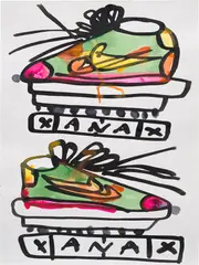 Nike, Xanax by Katherine Bernhardt, 2019, watercolour on paper, offered Nov 2023