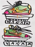 Katherine Bernhardt, Nike, Xanax, 2019, watercolour on paper