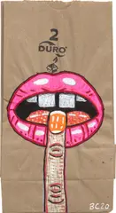 Brian Calvin, Untitled, 2020, ink and marker pen on paper bag