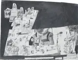 Eddie Martinez, Conscious Drawing with W. Lang and Prince, 2007-2008, graphite on paper