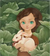Adin Wiedyardini, Between rabbit and lotus, 2018, acrylic on canvas