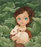 Adin Wiedyardini, Between rabbit and lotus, 2018, acrylic on canvas