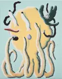 Joakim Ojanen, Orange octopus with green flower hat, 2018, oil on linen