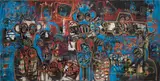 Aboudia, Untitled, 2018, acrylic, oil stick, paper collage and canvas collage on canvas