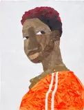 Aplerh-Doku Borlabi, Untitled, 2021, acrylic, gold leaf, graphite and coconut fibre collage on paper
