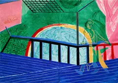 David Hockney, Self-Portrait on the Terrace, 1984, oil on canvas, in 2 parts