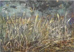 Anselm Kiefer, Freia's Garden, 2013, acrylic, emulsion, oil, shellac, metal, plaster, gold leaf, silver leaf, polystyrene and sediment of electrolysis on photograph mounted on canvas
