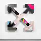 Times by Takashi Murakami x Virgil Abloh, 2018, acrylic and platinum leaf on canvas mounted on panel and aluminium frame, sold Mar 2022