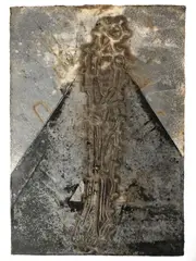 Michael Morgner, Aufsteigender, 1998, ink wash, asphalt varnish and collage on cardboard