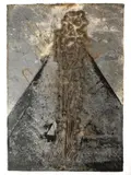 Michael Morgner, Aufsteigender, 1998, ink wash, asphalt varnish and collage on cardboard