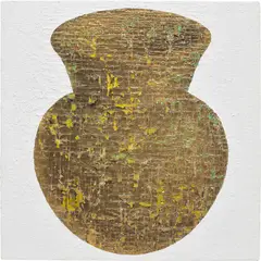 Farhad Moshiri, TINY JAR (GOLD ON GREEN), 2007, oil and paper collage on canvas mounted on panel